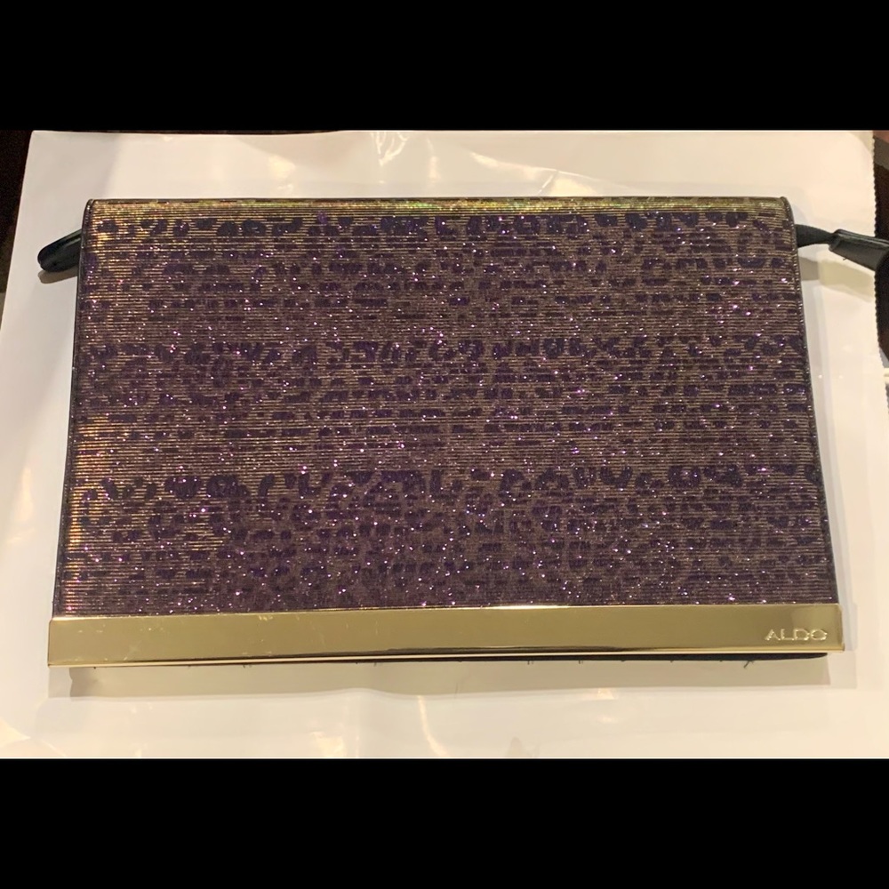 Aldo Purple/Black/Gold Animal Print Sparkly Clutch